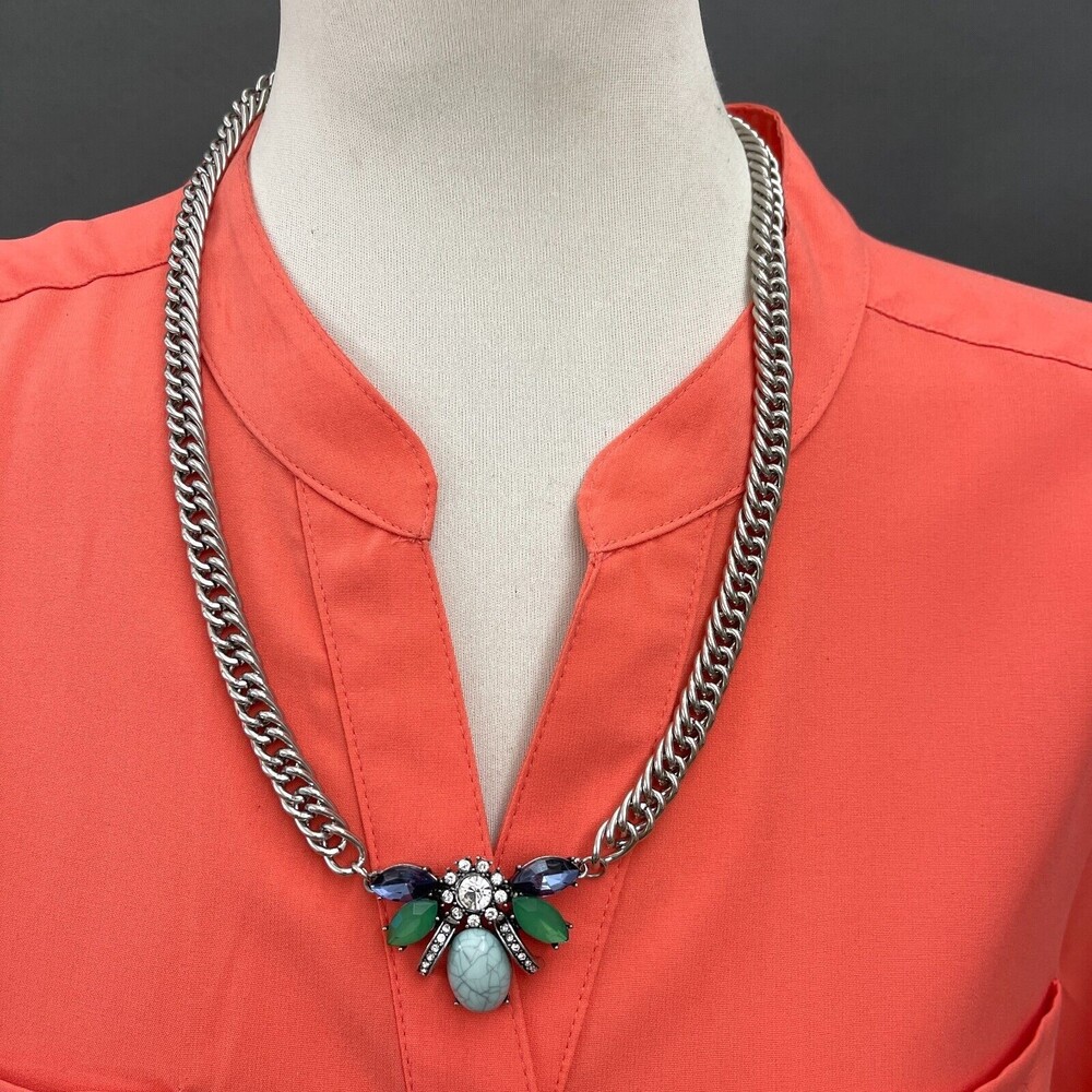 Silver-tone Chain Green Blue Women's Fashion Necklace NWOT‎